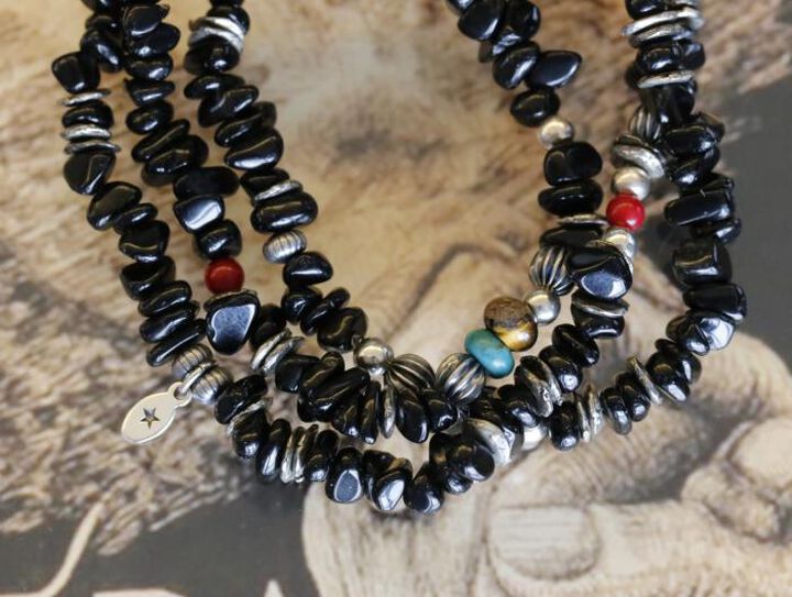 16AHK-455 Tumble Stone Long Bracelet -Black Agate-,, medium image number 2
