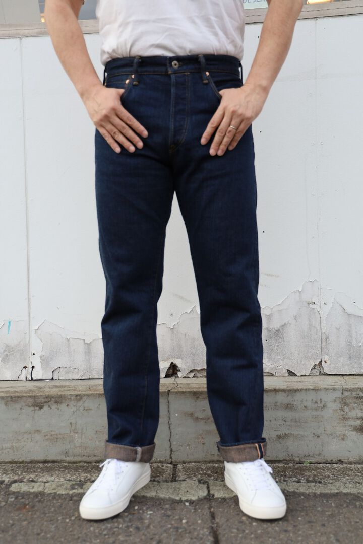 ONI-510-SHMKIWAMI-BE 16oz Natural Indigo Rope Dyed Denim Topping with Beige Semi-Handmade Straight-One Washed-29,, medium image number 0