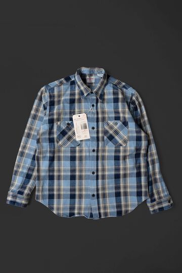 MS001G (BLC) INDIGO CHECK FLANNEL SHIRT,BLUE, small image number 6