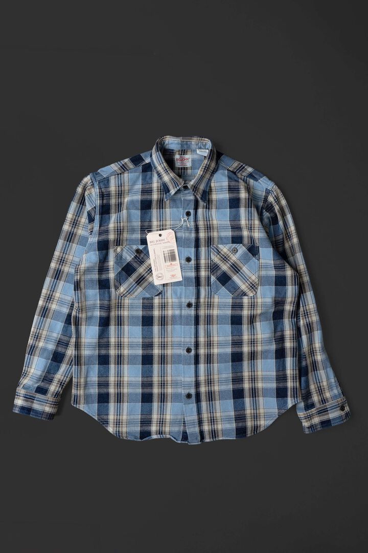 MS001G (BLC) INDIGO CHECK FLANNEL SHIRT,BLUE, medium image number 6