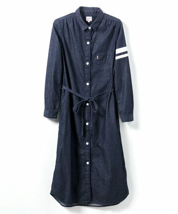 MZOP0104 8 ounces Going to Battle Label denim dress,INDIGO, small image number 0