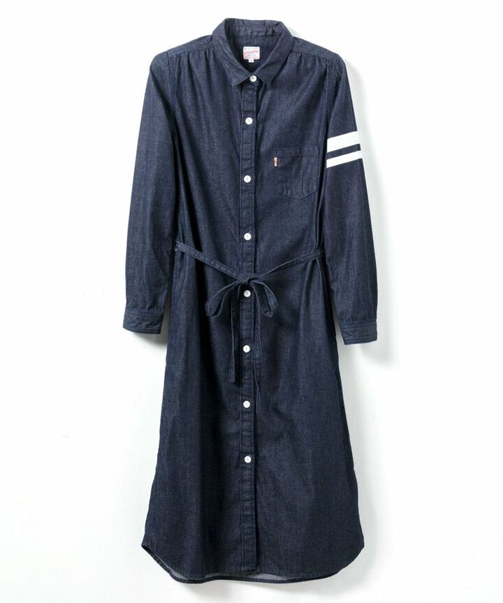 MZOP0104 8 ounces Going to Battle Label denim dress,INDIGO, medium image number 0