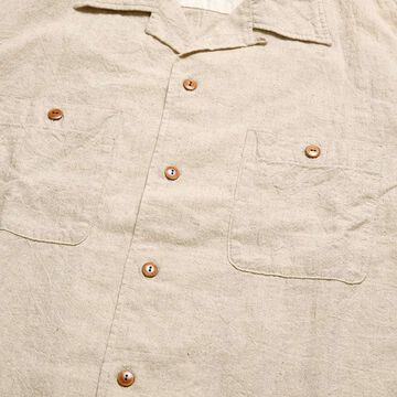 BP25502 Open Collar Cotton Linen Short Sleeve Shirt (Off White),OFF WHITE, small image number 2