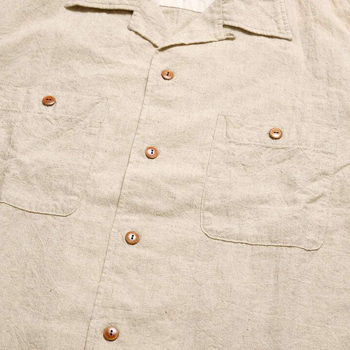 BP25502 Open Collar Cotton Linen Short Sleeve Shirt (Off White),OFF WHITE, medium image number 2