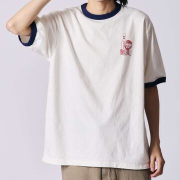 BR-25234 Slub Cotton Ringer S/S Print T-shirt【BOWL】,WHITE, small image number 0