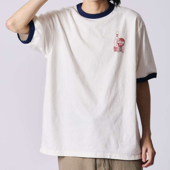BR-25234 Slub Cotton Ringer S/S Print T-shirt【BOWL】,, medium