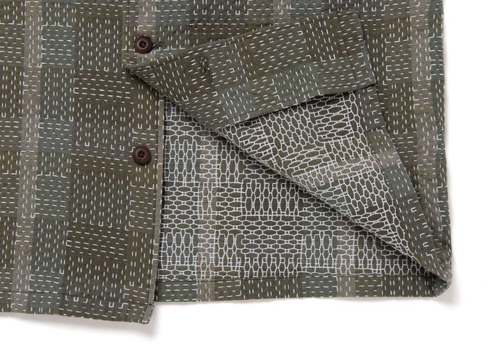 5718 Noragi ARMY Sashiko Long Sleeve Shirts,ARMY GREEN, medium image number 5