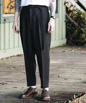 M-19101 / RETRO POLYESTER TWILL / BELTED WIDE TAPERED PANTS,BROWN, small image number 15