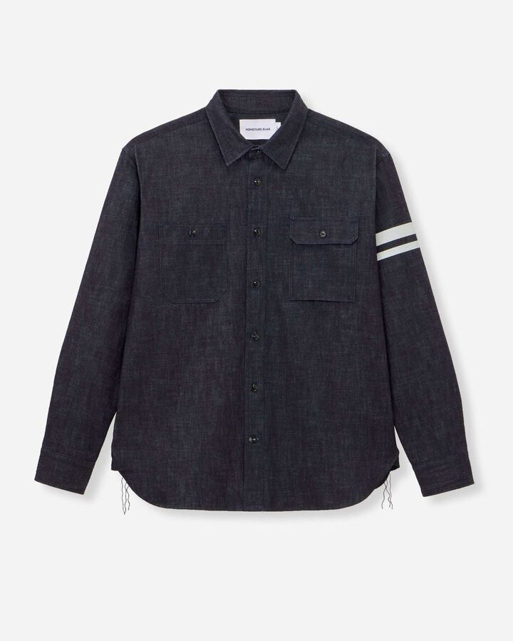 MMLS3001 8oz TRIPLE STITCH L/S DENIM SHIRT(TWO STRIPES),INDIGO, medium image number 4