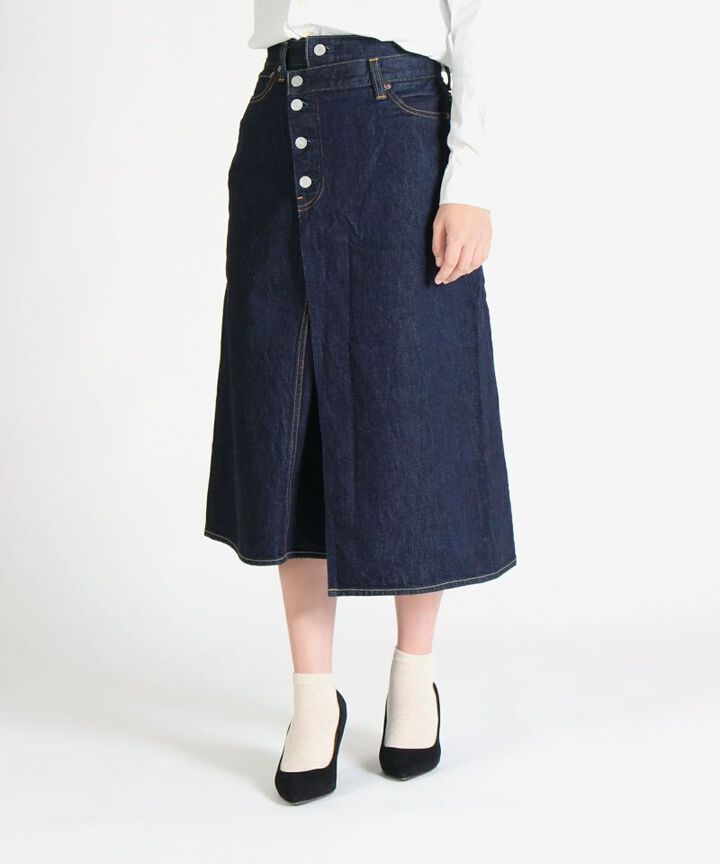 MZSK0103 (SK0103-2) 12oz Going to Battle Label Women's denim winding skirt,, medium image number 0