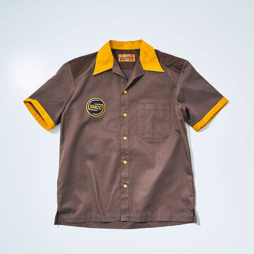 SMGS24 SAMURAI MOTOR CLUB Gas Station Shirt (BROWN x YELLOW),BROWN, small image number 0