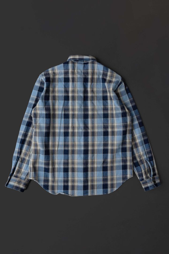 MS001G (BLC) INDIGO CHECK FLANNEL SHIRT,BLUE, medium image number 7