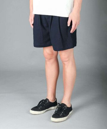 JBSP1004 11oz Indigo Sashiko Jaquard Tuck Shorts,INDIGO, small image number 1