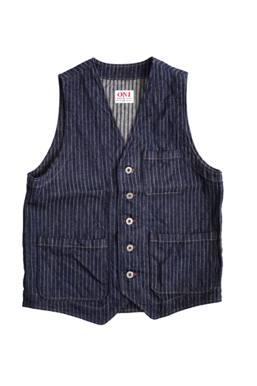 ONI05100-HJS Drop-Needle Stiching Jacguard Stripe Denim Vest-One Wash-44,, small image number 1
