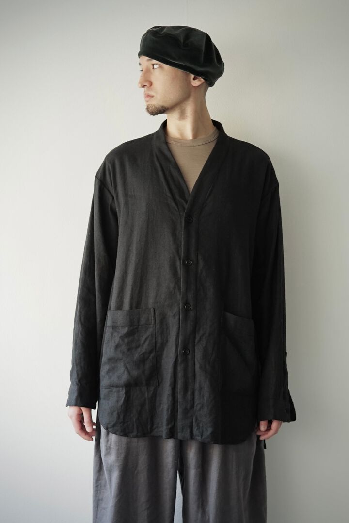 233SH25 Silk/Linen Gaba / Cardigan Shirts,BLACK, medium image number 0