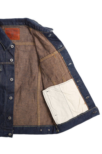 ONI02527PZR-KAKBR 20oz Secret Denim Kabuki Selvedge Type 3 Jacket with handwarmers (weft: Kakishibu Color),, small image number 5