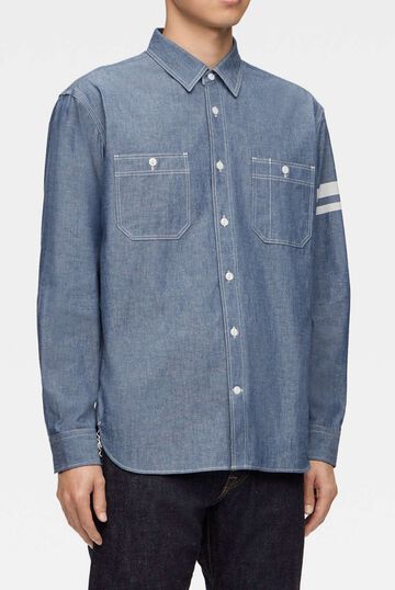 MMLS3000 TRIPLE STITCH L/S CHAMBRAY SHIRT(TWO STRIPES),INDIGO, small image number 1