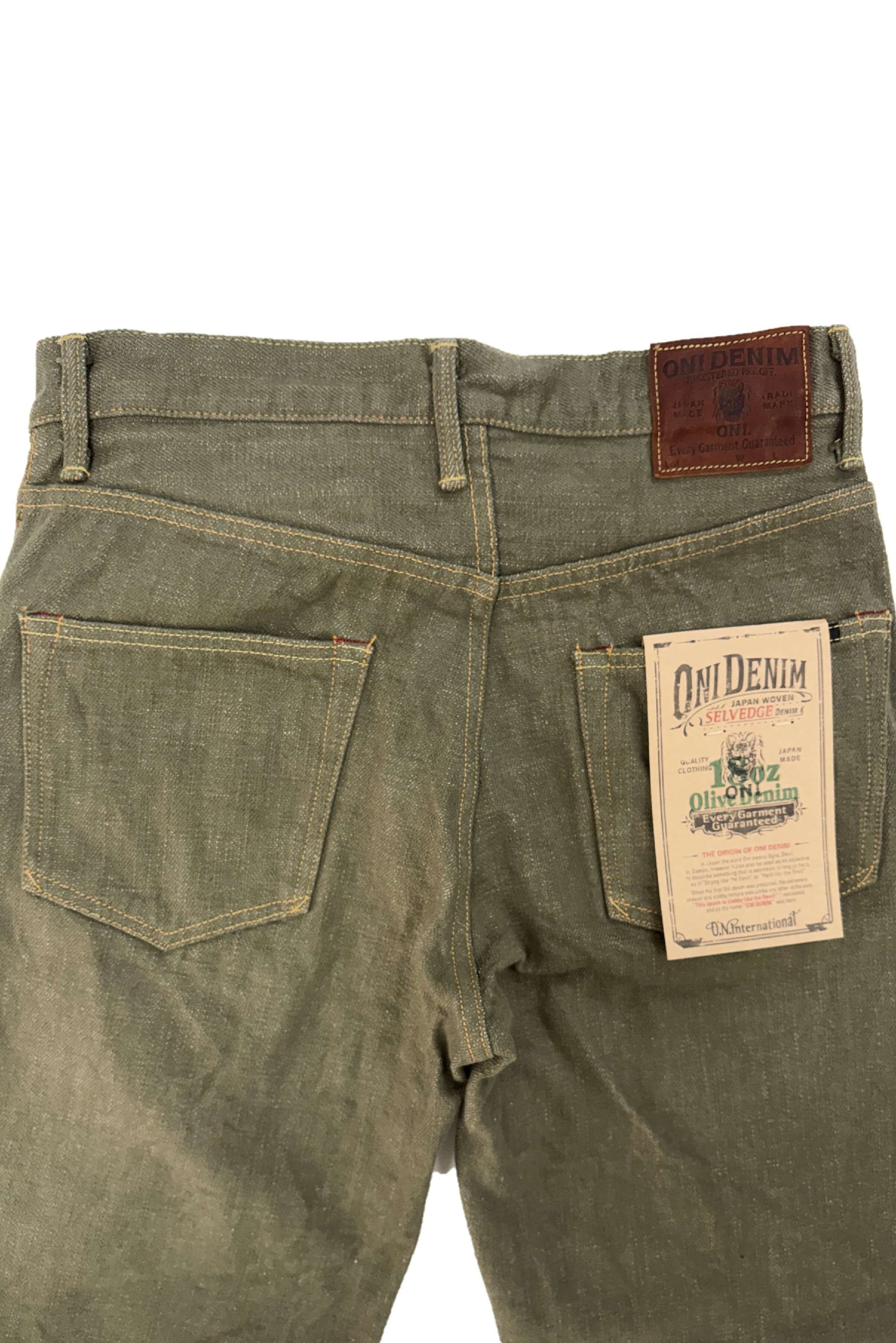 DENIMIO | ONI822-OLD18 18oz Olive Denim Super Wide Tapered