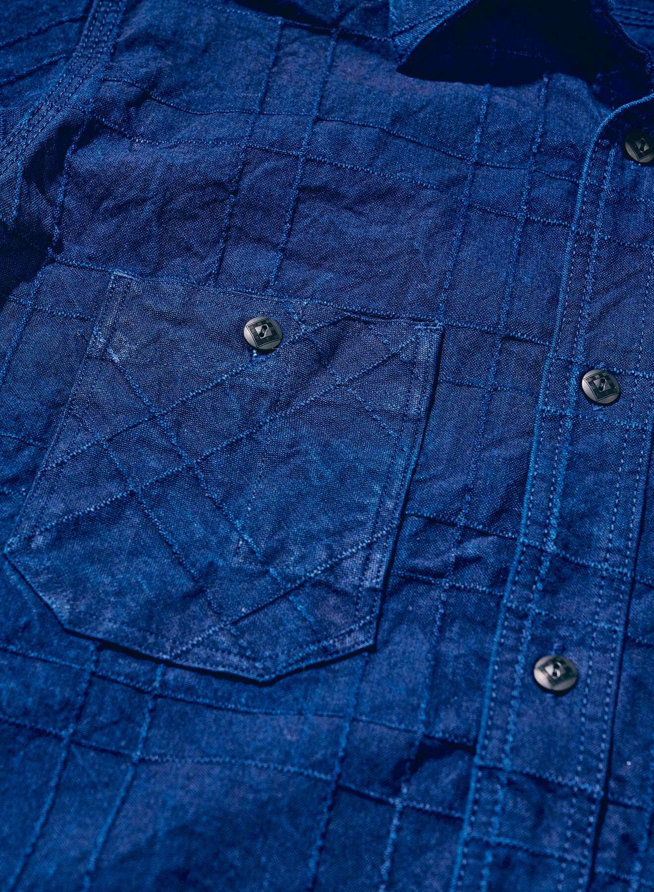 DENIMIO | SSS26-ARS Indigo Sashiko Lattice Dobby Work Shirt