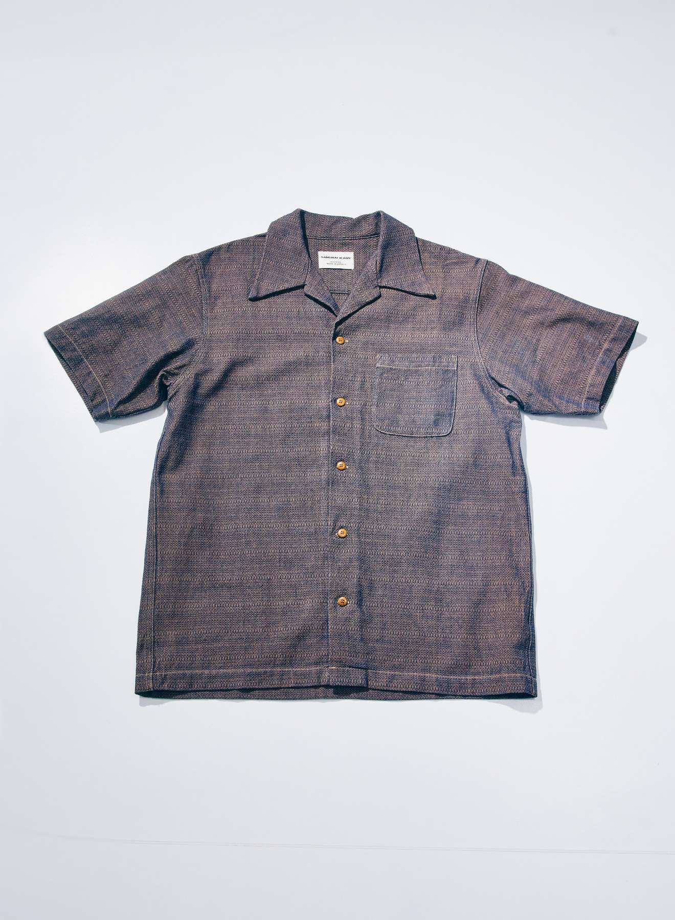 DENIMIO | SOS26-KSK Kanoko Aimadara Open Collar Shirt (INDIGO x BROWN)