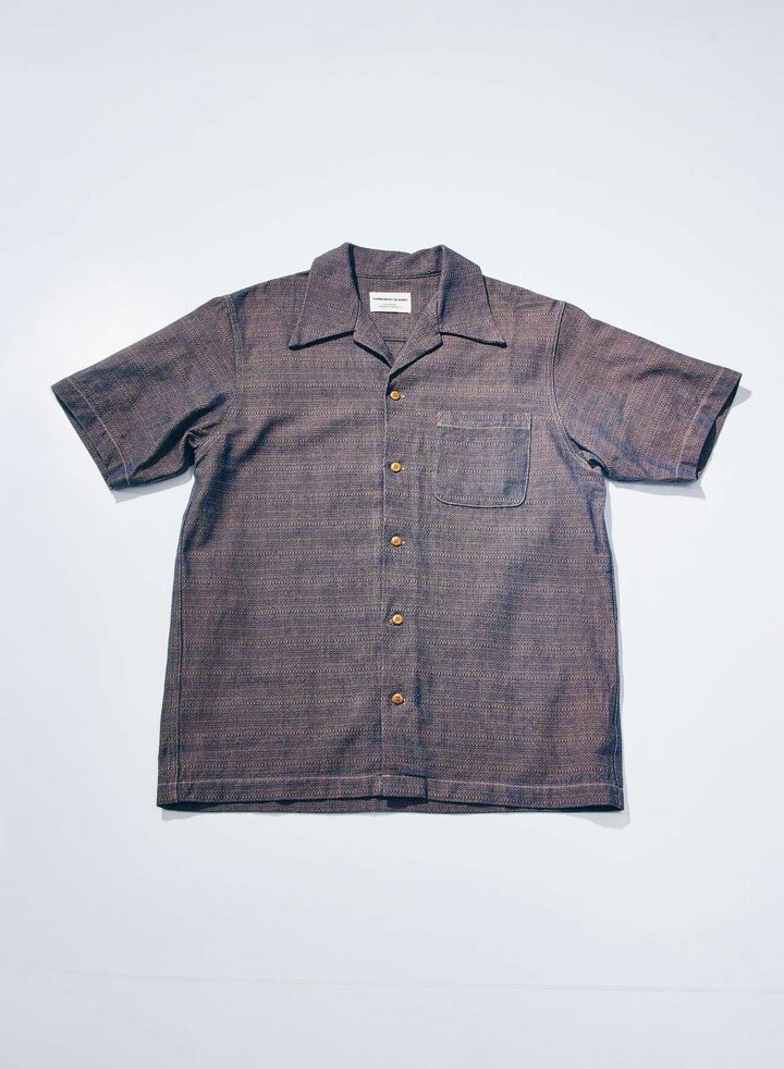 SOS26-KSK Kanoko Aimadara Open Collar Shirt (INDIGO x BROWN),, medium