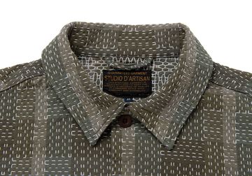 5718 Noragi ARMY Sashiko Long Sleeve Shirts,ARMY GREEN, small image number 2