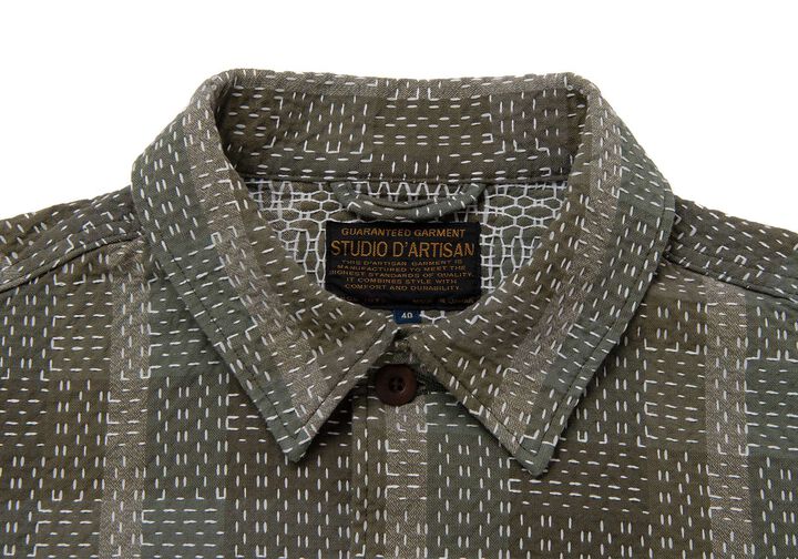 5718 Noragi ARMY Sashiko Long Sleeve Shirts,ARMY GREEN, medium image number 2