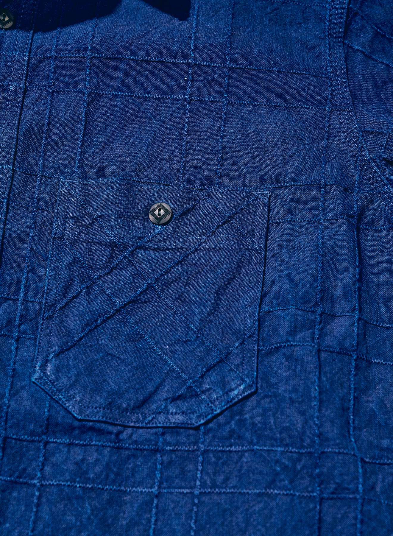 DENIMIO | SSS26-ARS Indigo Sashiko Lattice Dobby Work Shirt
