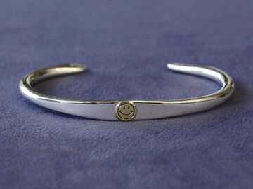 HYO-303 4mm Hammered Silver Bangle（Smile）,, small image number 0