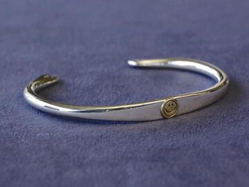 HYO-303 4mm Hammered Silver Bangle（Smile）,, small image number 1