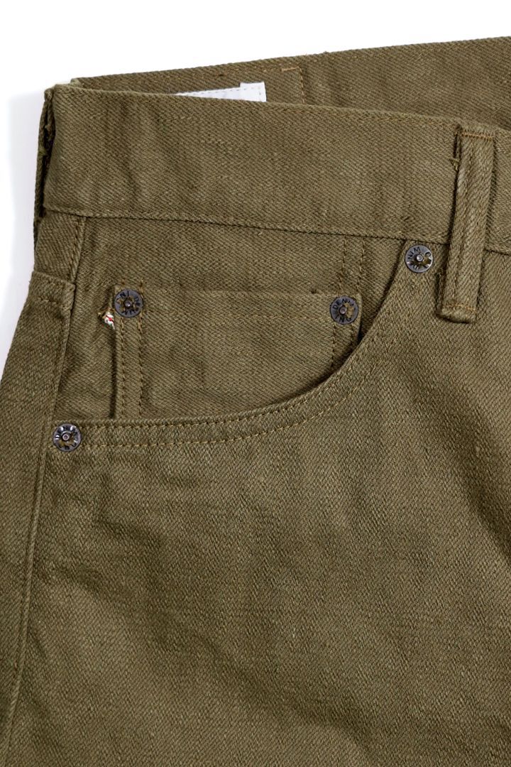 ONI246-OLOL 12oz weft and warp sulfur dyed olive Denim Neat Straight,, medium image number 3