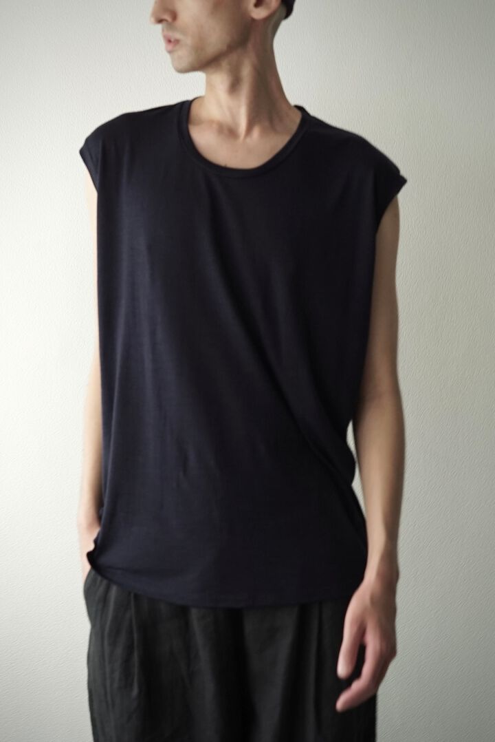 【CAPERTICA】CAP711CS02 Super120s Washable Wool jersey / Loosey Tank_Top,BLACK, medium image number 4