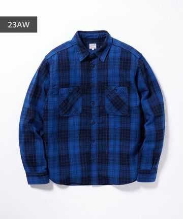 MXLS1001 ORIGINAL ID TWILL CHECK SHIRT,FADE INDIGO, small image number 0