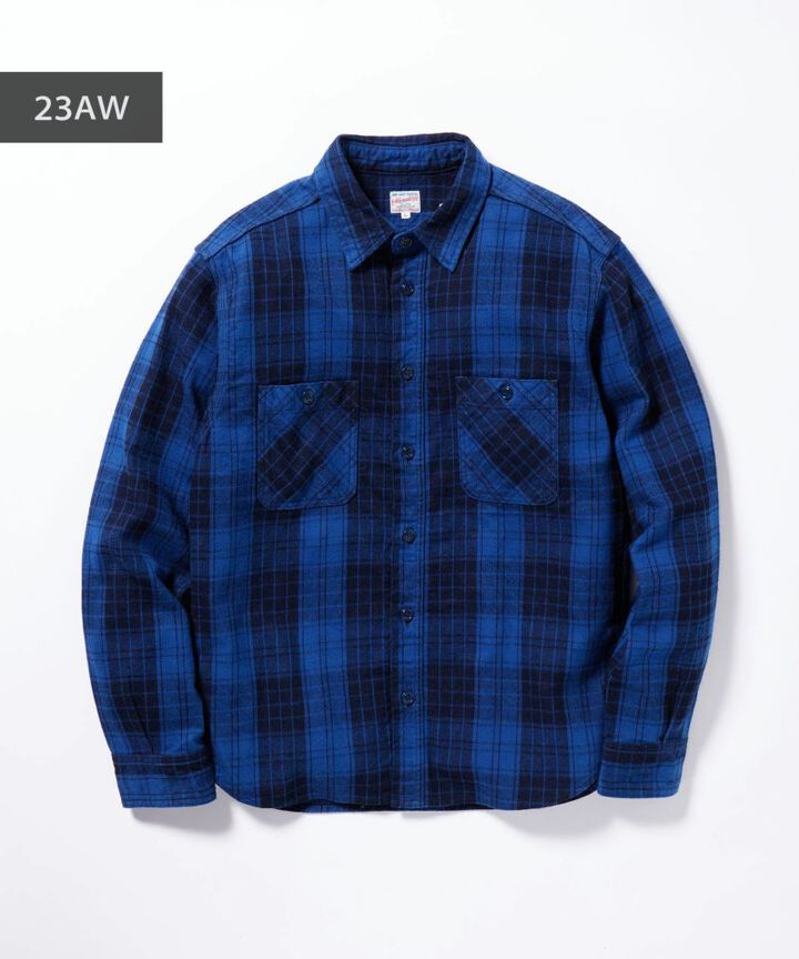 MXLS1001 ORIGINAL ID TWILL CHECK SHIRT,FADE INDIGO, medium image number 0