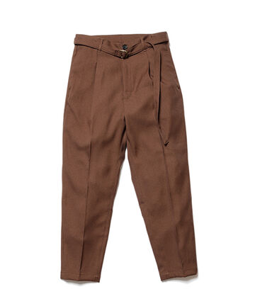 M-19101 / RETRO POLYESTER TWILL / BELTED WIDE TAPERED PANTS,BROWN, small image number 4