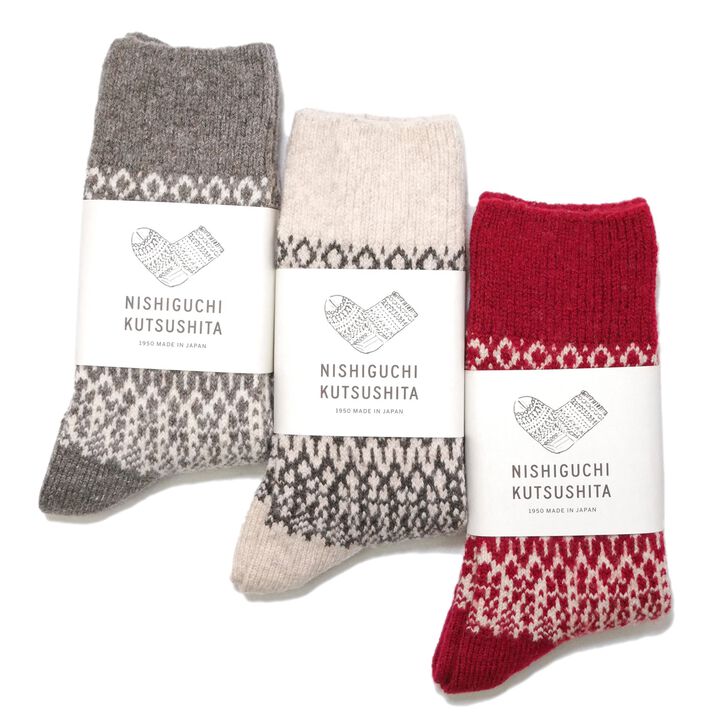 NK0119 Women's Wool Jacquard Socks (Oatmeal,Grey,Wine),OATMEAL, medium image number 4