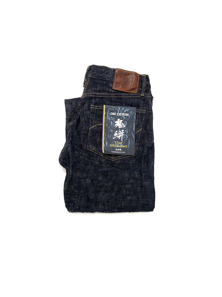 ONI595-KASURI 17oz ONI Kasuri Denim Retro style Loose Straight,, medium