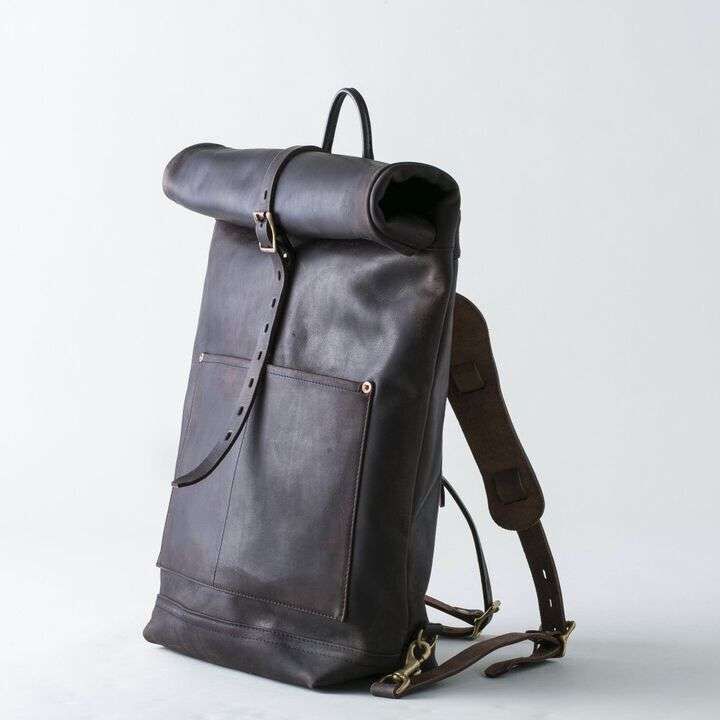 VS-205L LEATHER ROLL TOP Back pack (BLACK),, medium image number 1
