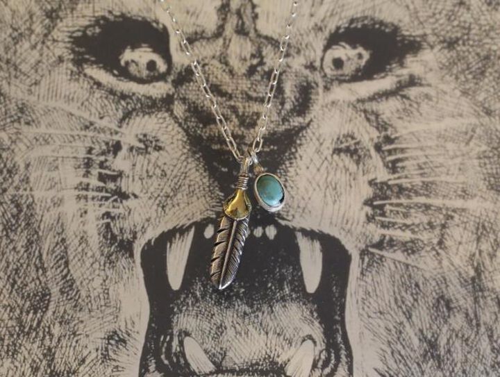 16AC-105 Small Feather & Turquoise necklace,, medium