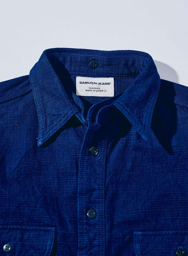 SSS25-YRC Natural Indigo &times; Pure Indigo &ndash; Bible Series Detachable Collar Shirt,, medium image number 1