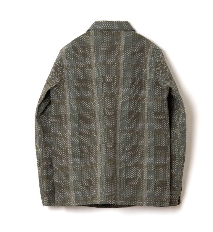 5718 Noragi ARMY Sashiko Long Sleeve Shirts,ARMY GREEN, medium image number 1