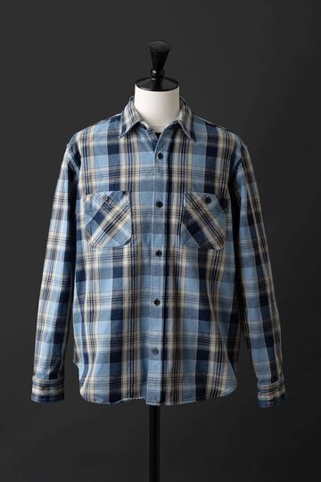 MS001G (BLC) INDIGO CHECK FLANNEL SHIRT,BLUE, small image number 0