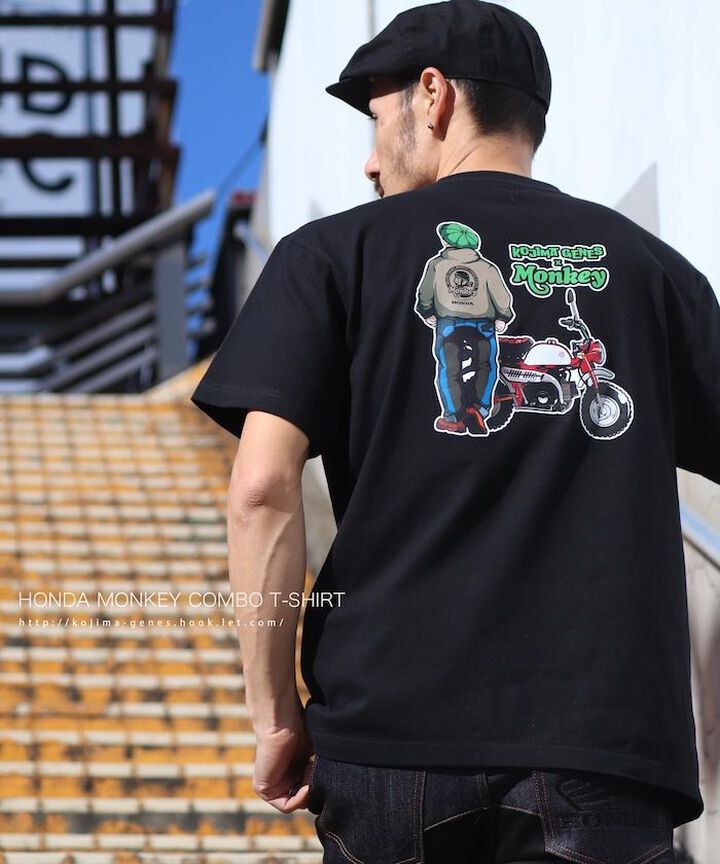 RNB-6551BK HONDA MONKEY COMBO T-SHIRT BLACK INDIGO × BLACK,, medium