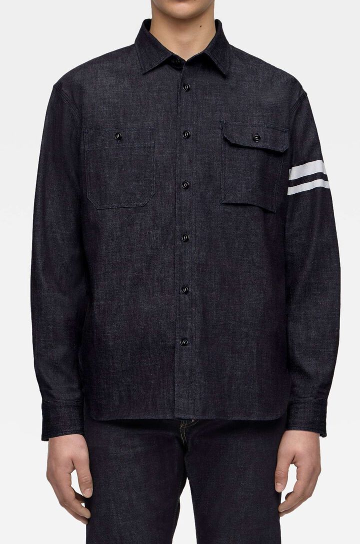 MMLS3001 8oz TRIPLE STITCH L/S DENIM SHIRT(TWO STRIPES),, medium