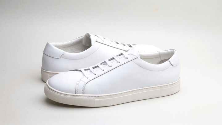 "STANLEY" LACE UP LEATHER SNEAKER (WHITE, BLACK),, medium