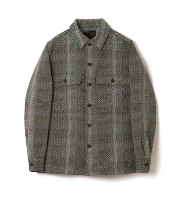 5718 Noragi ARMY Sashiko Long Sleeve Shirts,ARMY GREEN, small image number 0