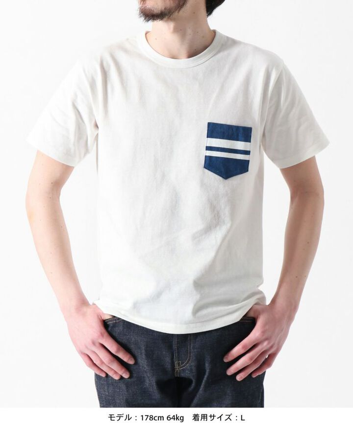 MZTS0003 ZIMBABWE COTTON DENIMPOCKET S/S T-SHIRTS,WHITE, medium image number 3