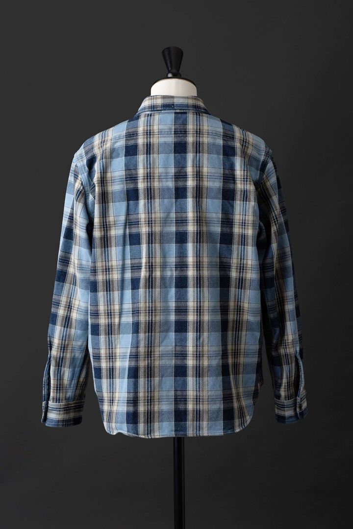 MS001G (BLC) INDIGO CHECK FLANNEL SHIRT,BLUE, medium image number 1