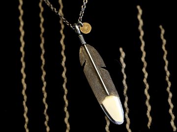13AH-113 Large Feather Necklace -tarnish-,, small image number 0
