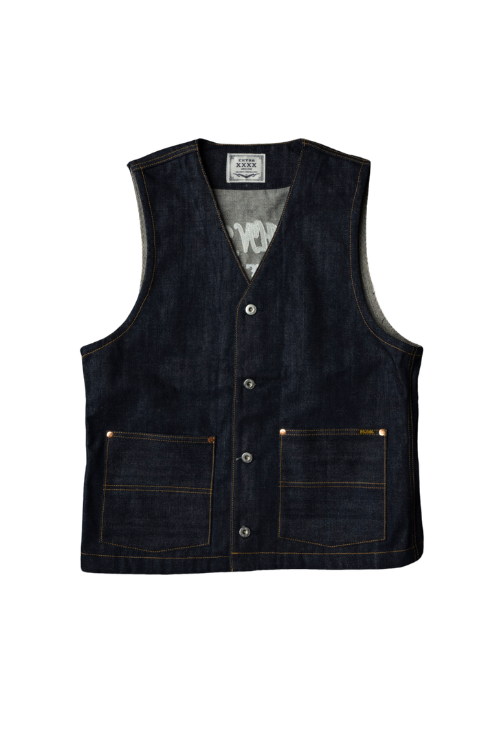 XX602BE (SP5) 15.8oz "XXXX-EXTRA" NATURAL INDIGO 5 CONTINENTS ORGANIC COTTON DENIM VEST,, medium image number 1